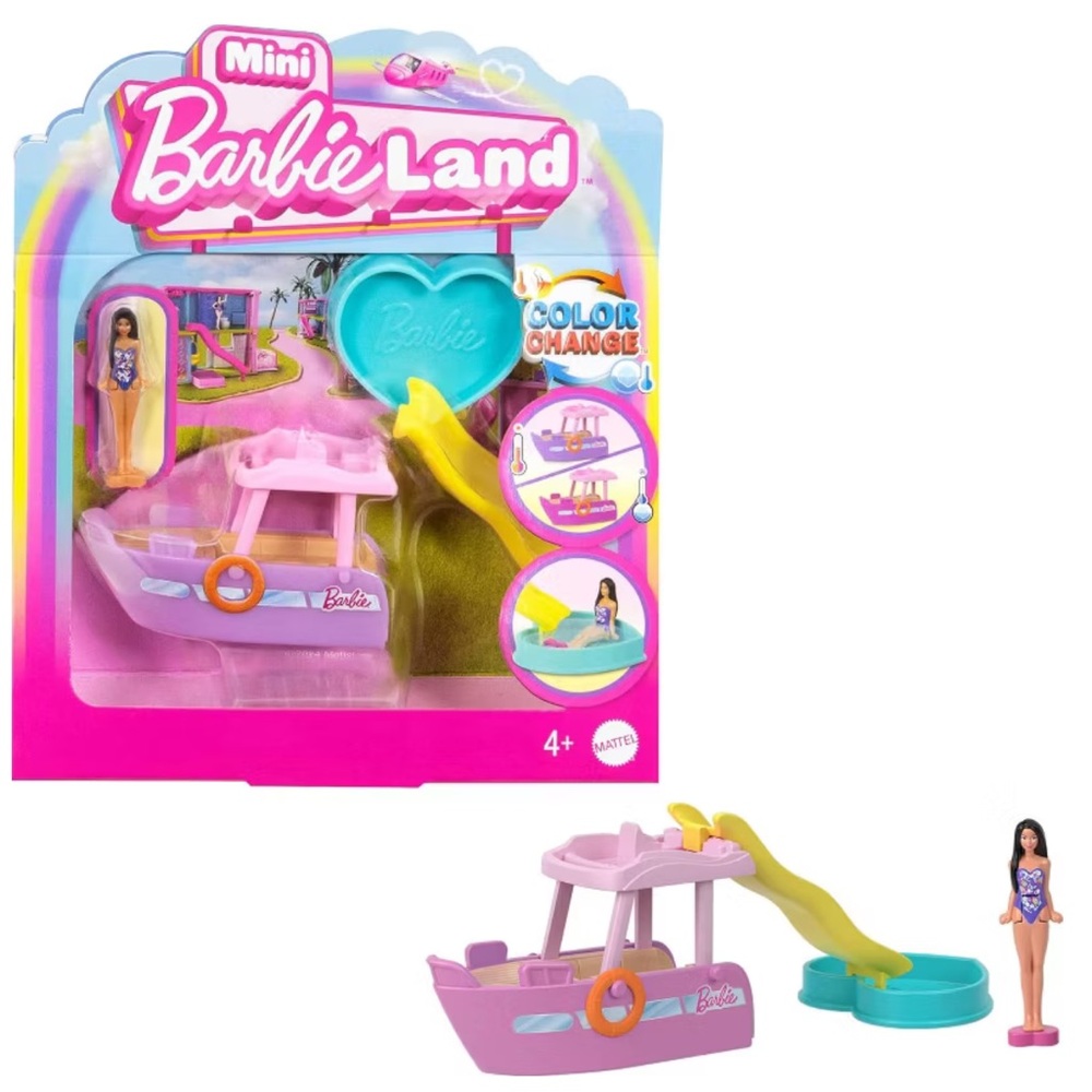 Barbie Land Mini Set with Pink Boat and Yellow Slide